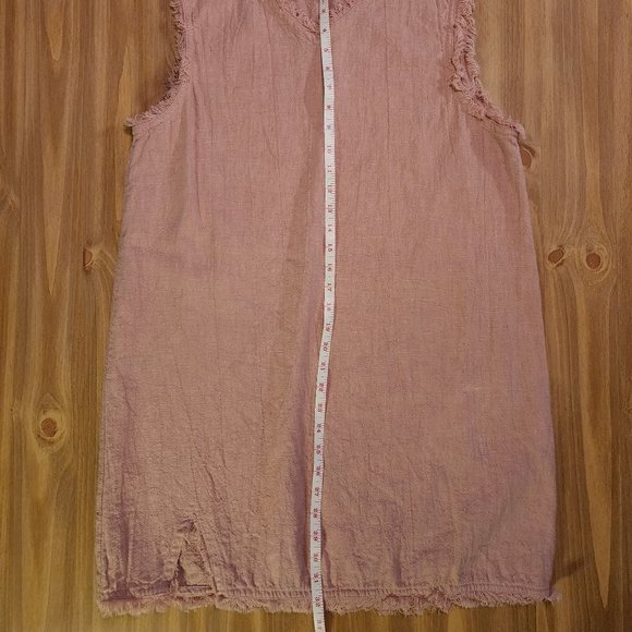 Rowie the Label Fringed Hem Linen Sleeveless V Neck Dress Size Large - Picture 5 of 12